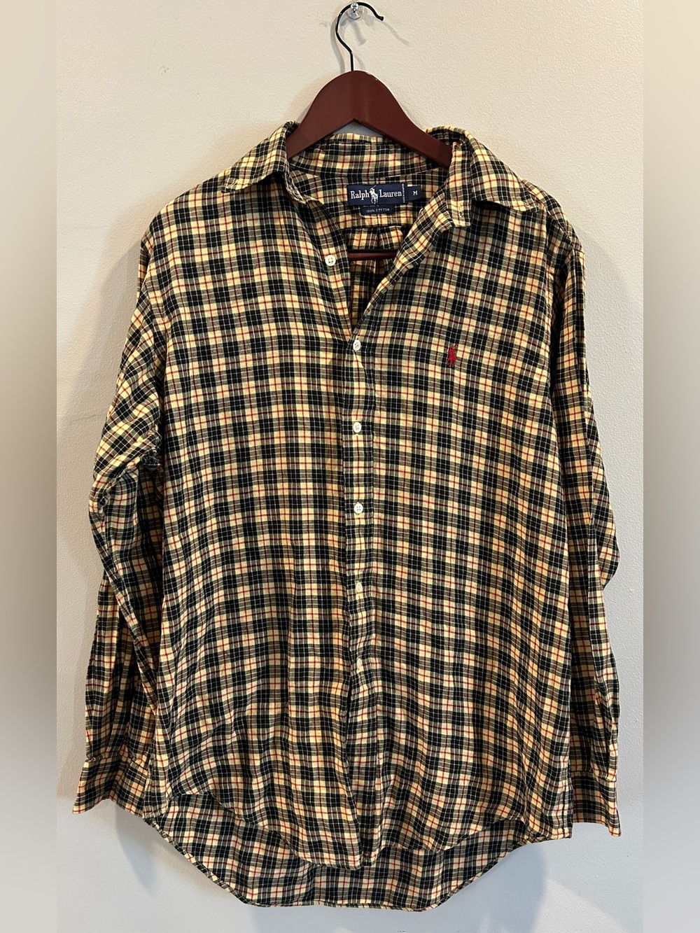 Ralph Lauren Men’s Medium Plaid Cotton Shirt Red Pony Logo